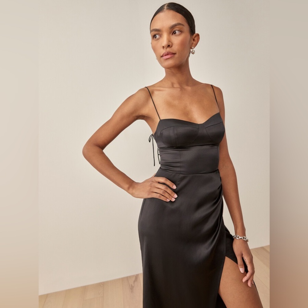 Reformation Marguerite Silk Dress in Black Size 2 - Picture 5 of 15